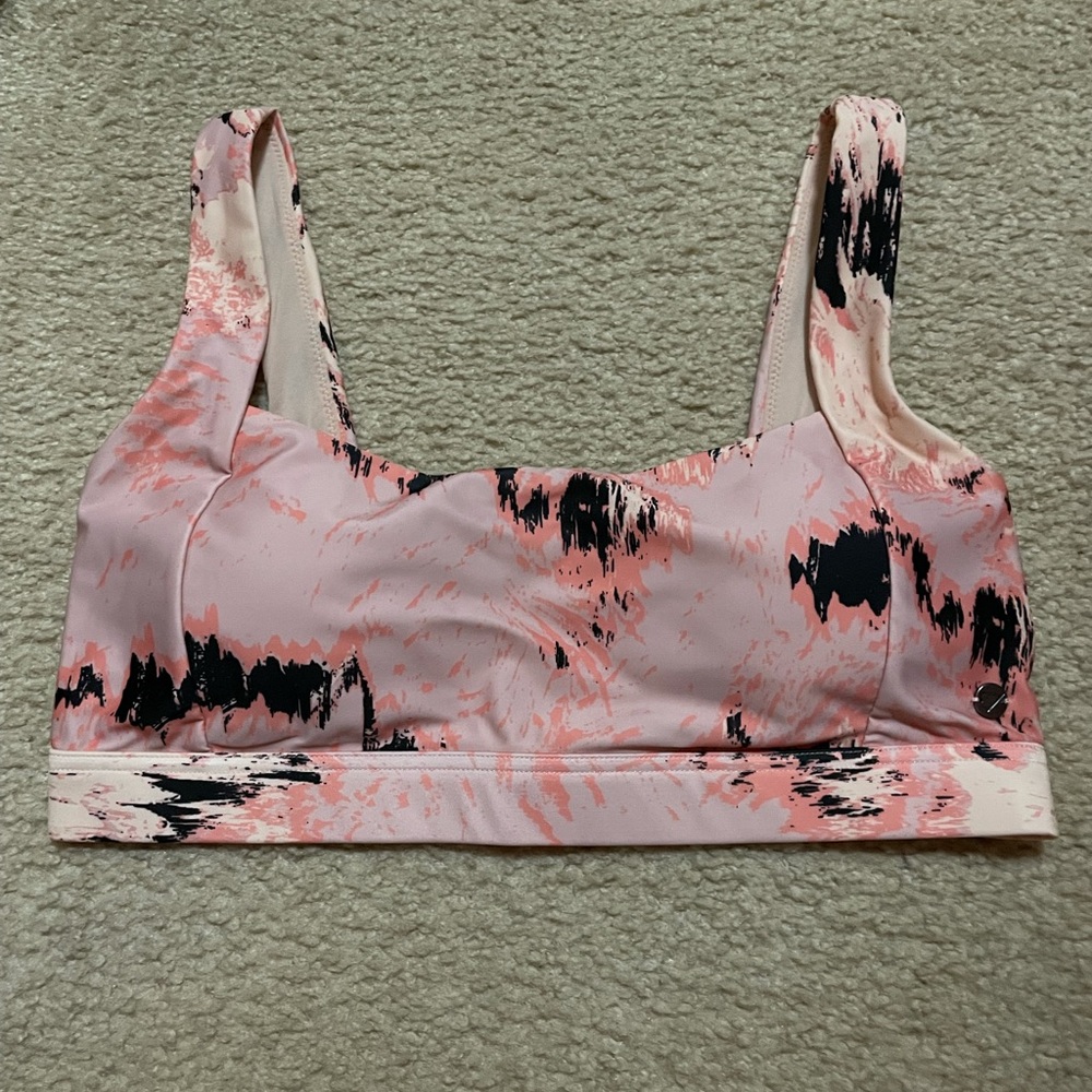 Gymshark Pink and Black Abstract Scoop Bikini Top